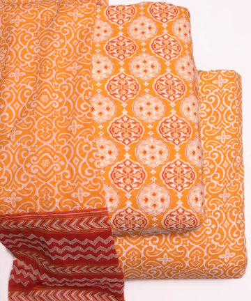 Mustard Yellow Floral Print Cotton Suit